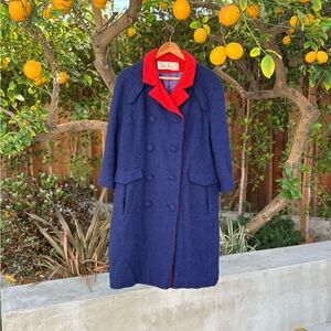 Stylish Lilli Ann Blue and Red Pea Coat